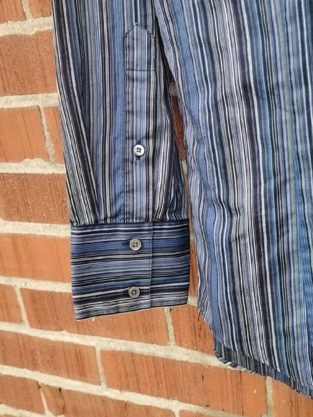 Men's Blue Striped Button-Up Shirt - Classic Long Sleeve